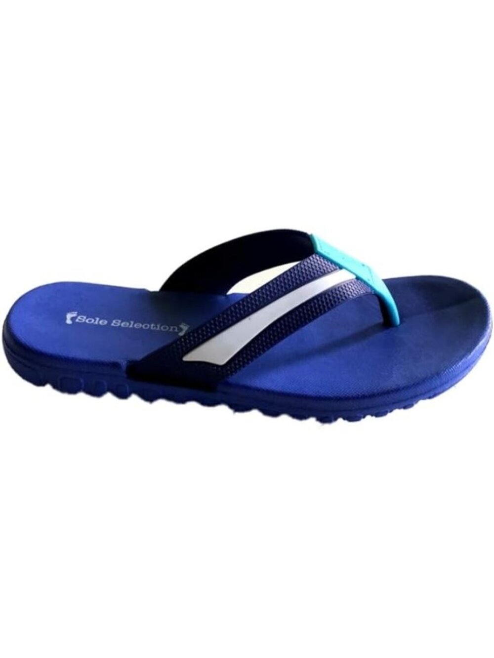 Sole Selection Kids Flip-Flops Navy Blue With White & Teal Straps - Sz 1